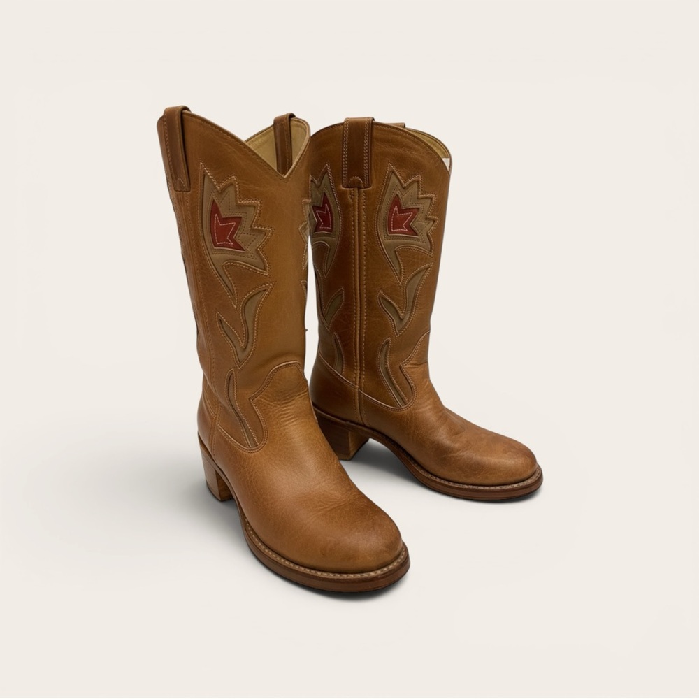 FRYE Metallic Brown Leather Floral Cowgirl Cowboy Western Vintage Sabrina Campus